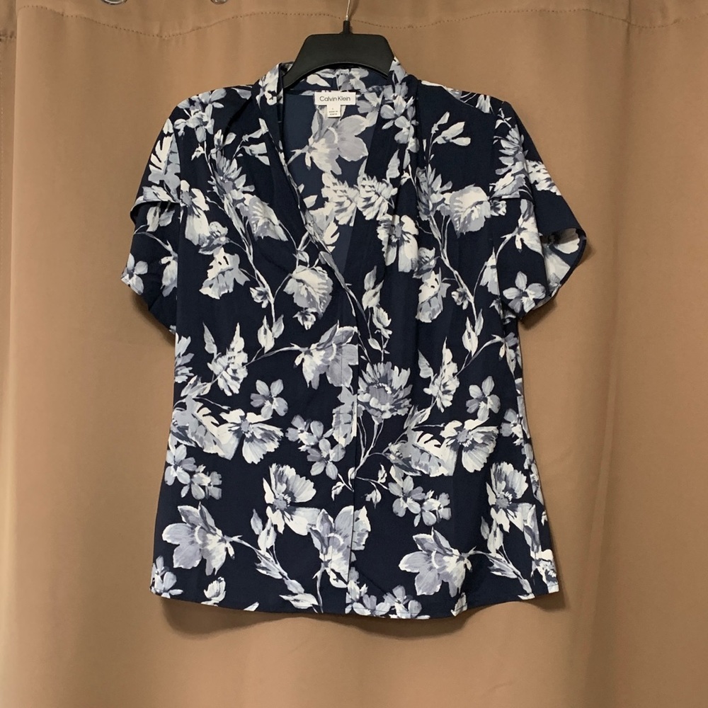 Calvin Klein Navy and White Floral Blouse